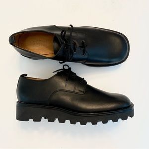 J.Crew Made in Italy Black Leather Lace-Up Derby Shoes Size 42 Chunky Sole NWOB